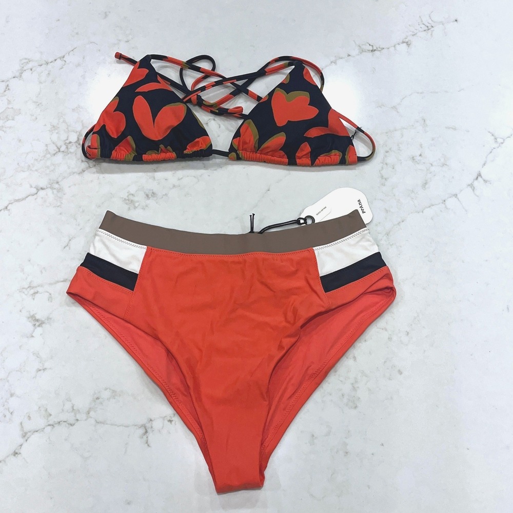 Prana Bikini Set‎ Triangle Top High Rise Bottom Swimsuit Womens M Beach Outdoor